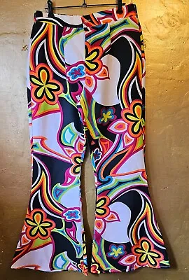 £25 • Buy Funky Psychedelic Flared Trousers, S.34 -38 Elasticated Waist, Button&Zip,32 Leg