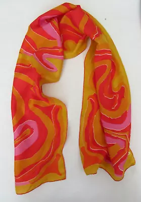 Vtg Vera Designer  Silk Rectangle Orange Pink & Yellow  Psychedelic Scarf • $19.99