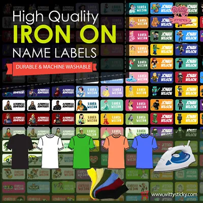 $12.50 • Buy Personalised IRON On Clothing Name Labels Waterproof For Tshirt Towel Sock Etc (