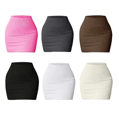 Ribbed Knit Mini Pencil Skirt For Women Above Knee Basic Short Bodycon Skirt • £7.73