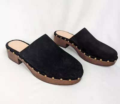 J Crew 9.5 Dakota Clog Black Suede Leather Studded Detailing Wood Block Heel • $69.99