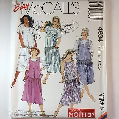 McCall 4834 Drop Waist Dress Maternity Tie Loose EASY Ladies New Uncut Pattern • £12.50