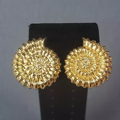 Clip On Shell Earrings Gold Tone Mid Century Retro Modernist Boho 1.5  • $9.99