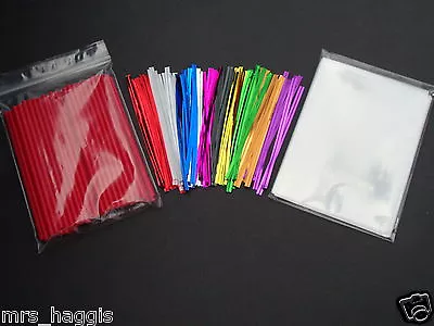 50 X 4.5  Cake Pop Kit Red Lollipop Sticks  Cello Bags & Metallic Twist Ties • £4.99