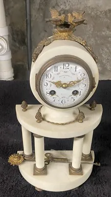 Ovington Bros New York Vintage Marble Mantle Clock With Key • $139