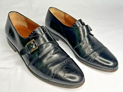 SALVATORE FERRAGAMO Black Monk Strap Cap Toe Dress Shoe Men Sz 8.5 2E • $63.29