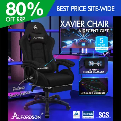 ALFORDSON Gaming Chair Office Massage Computer Racing Fabric Seat Footrest • $139.95