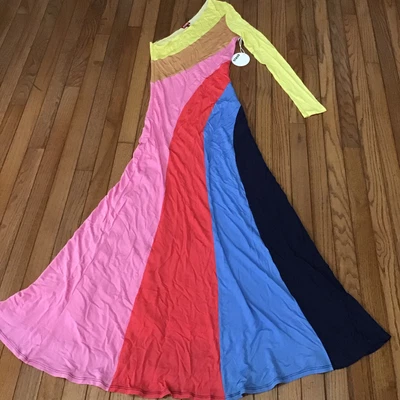 $99.95 • Buy NWT Staud Serena Long 1 Shoulder Dress Size L  Lining Warm Capri Multi (T14-16)