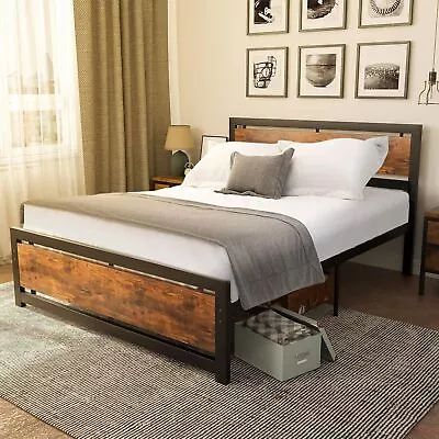 Twin/Full/Queen/King Size Bed Frame With Wooden Headboard Heavy Metal Platform • $159.99