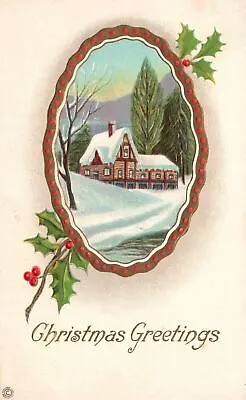 Vintage Postcard 1920's Christmas Greetings Landscape Design Holiday Greeting • $8.09