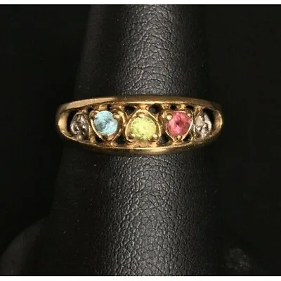 Yellow Gold Multi Gemstone Hearts Ring. Size 6.5 Sky • $165