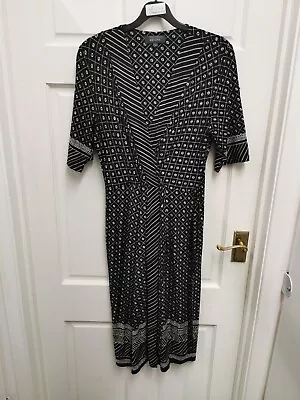 Marks And Spencer Per Una M&S Size 12 Black Print Wrap Style Dress VGC  • £4.99