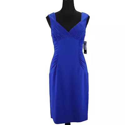 Adrianna Papell Cornflower Cobalt Blue Ruched Pleated Dress Sheath Cocktail SZ 8 • $39.99