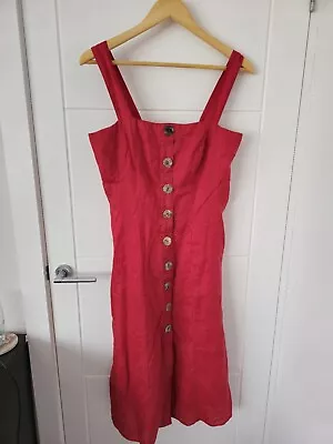 Kenar Red Linen Dress Size 10 • £3.99