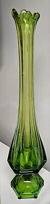 MCM Approx 23  VIKING GREEN GLASS RIBBED SWUNG EPIC COLUMN VASE • $125