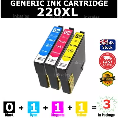 3x Generic 220XL 220 Colour Ink Cartridge For Epson WF2630 WF2650 XP220 XP420 • $11