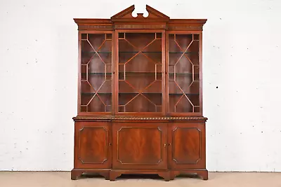 Baker Furniture Historic Charleston Flame Mahogany Breakfront Bookcase Cabinet • $3995