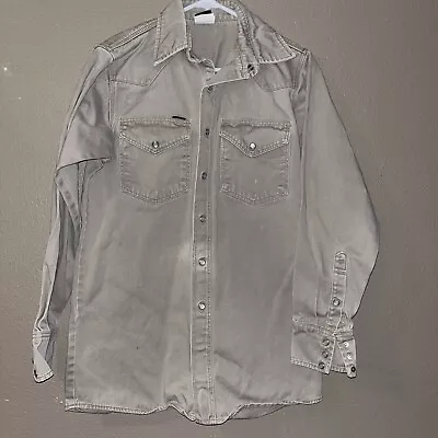 Vintage LAPCO Work Shirt Mens L 14 1/2 33 Khaki Tan Western Pearl Snap *See Pics • $19.95