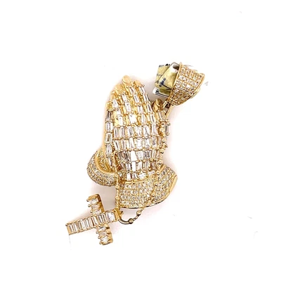 $2000 • Buy 10k Yellow Gold And Round/Baguette Praying Hand With Rosary Pendant