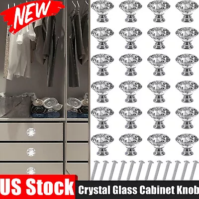 Crystal Glass Cabinet Knob Diamond Shape 30mm Drawer Cupboard Handle Pulls LOT • $5.25