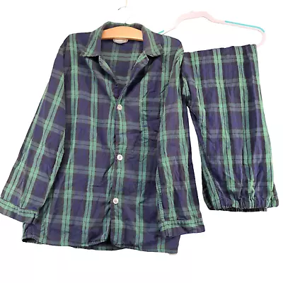 L.L. Bean Men's Pajama Set Green Blue Plaid Size M Vintage Made USA Cotton • $30