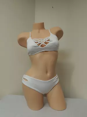 L Space Women Swimwear Two Piece Bikini Set Size Large White Criss Cross Top NEW • $34.95