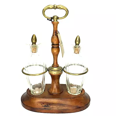 Vintage Uttermost Glass Bottle Wood Set Vinegar & Oil Stylish • $215