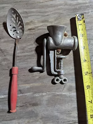 Vintage Pt Corp Meat Grinder-salesmam Sample Or Toy? Plus Toy Slotted Spoon  • $20