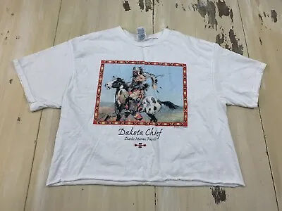 DAKOTA CHIEF Charles Marion Russell: Vtg 90s White Cut-off Belly T-shirt LARGE • $14.35