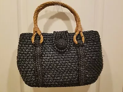 Vintage Fashion Imports Ladies Black Straw Handbag Twisted Handles • $25