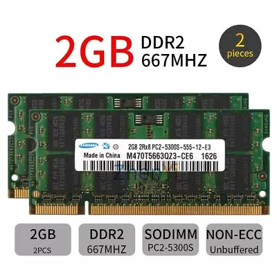 4GB 2x 2GB Laptop Memory DDR2 PC2-5300 For DELL 1525 1526 APPLE Macbook A1181 • $10.78