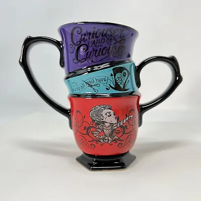Alice In Wonderland Mad Hatter Tea Party Stacked Mug Rare Two Handled 5  HTF • $20