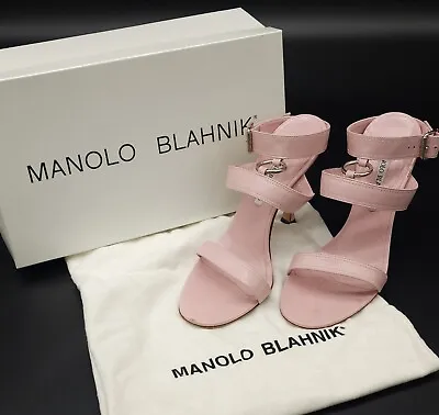 Manolo Blahnik Womens Ankle Strap Open Toe Sandals Heels Pink Size 37.5 • $189