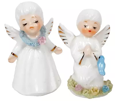 Pair Of Vintage Napcoware Miniature 2  Kissing Angels Figurines Spaghetti Trim • $24.99