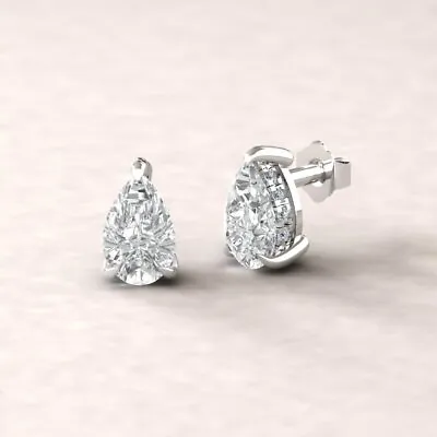 925 Sterling Silver 2ct Pear Shaped Cubic Zirconia Stud Earrings 6mm Earrings • $9.99