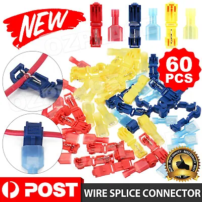 60pcs T-Tap Electrical Wire Crimp Terminals Quick Splice Cable Connectors AU Kit • $5.95