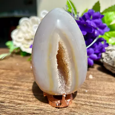 Natural Polished Agate Egg Quartz Crystal Geode Home Decor Stone Healing • $42