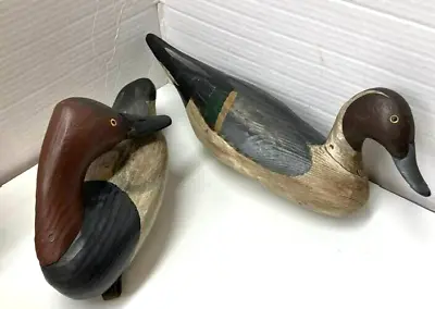 Lot 2 Hand-Carved Raised Grain Wooden Canvas Back & Pintail Duck Decoys Bryant • $200