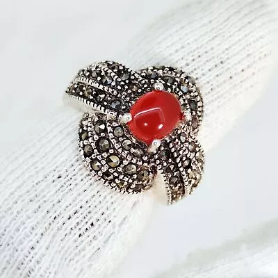 6.53 Gm Sapphire & Marcasite 925 Sterling Silver Glamorous Fashionable Ring US 6 • $66.68