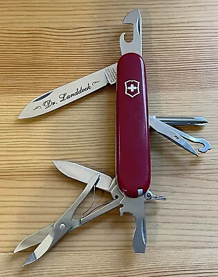 Victorinox SUPER TINKER Swiss Army Knife Engraved On Blade 'Dr. Landdeck' Used • $39.99