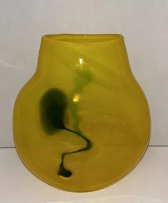 Blenko Opaline Yellow Green Hand Blown Glass Signed Matt Carter Vase Sculpture • $250