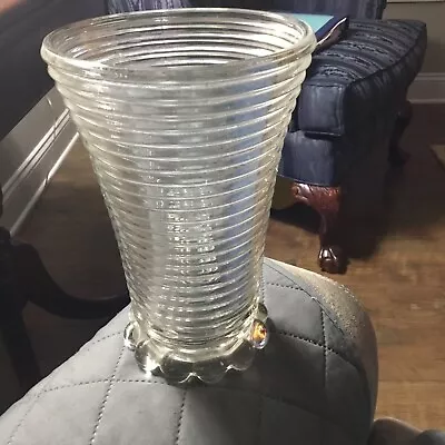 Manhattan Depression Glass Vase Anchor Hocking 8 Inches High With Thick Bottom • $5