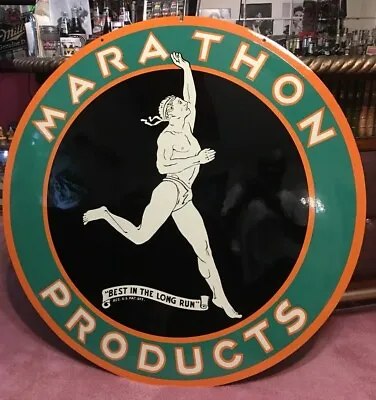 Vintage 48” Original Marathon Porcelain Oil Sign • $10000