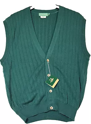 Men's Vest L Michael Thomas Spring Golf 19th Hole Hunter Green Knit Old Money • $38