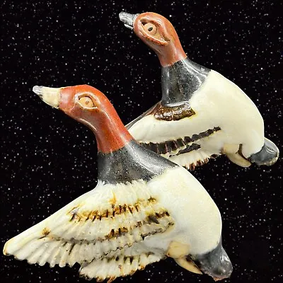 Vintage Duck Swan Stoneware Figurine Lot Set 2 Hand Made Wall Pocket Bird • £38.17