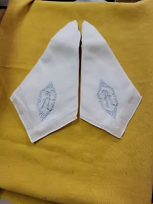 2 Vintage 1940s-50s Gentlemen’s Blue Monogram “A” Wedding Handkerchief • $14.36