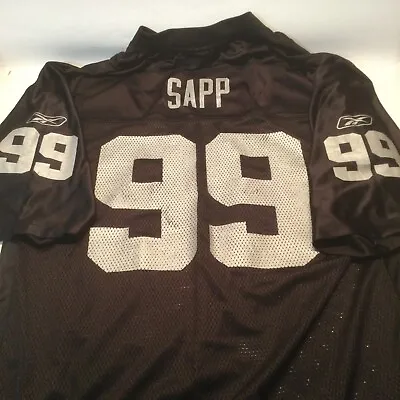 Reebok Jersey Oakland Raiders Warren Sapp 99 Black NFL  Size XL 50 X 34 • $40.42