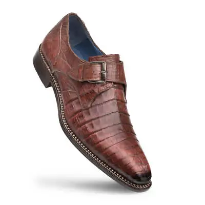 NEW Mezlan Mens Genuine Crocodile Leather Dress Shoes Single Monk Magnus Brown • $795