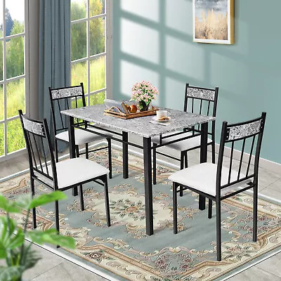 Costway 5 PCS Dining Room Set Faux Marble Top Table & 4 Padded  Chairs Furniture • $179.99