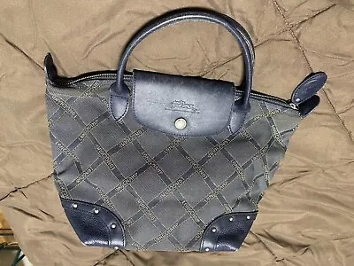 Longchamp Logo Tote Bag Fabric And Leather Dark Blue - Rare  • $60